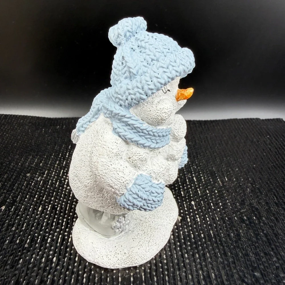 Encore Snow Buddies Snowman Figurine Blue Knit Hat Scarf Mitten Winter Christmas